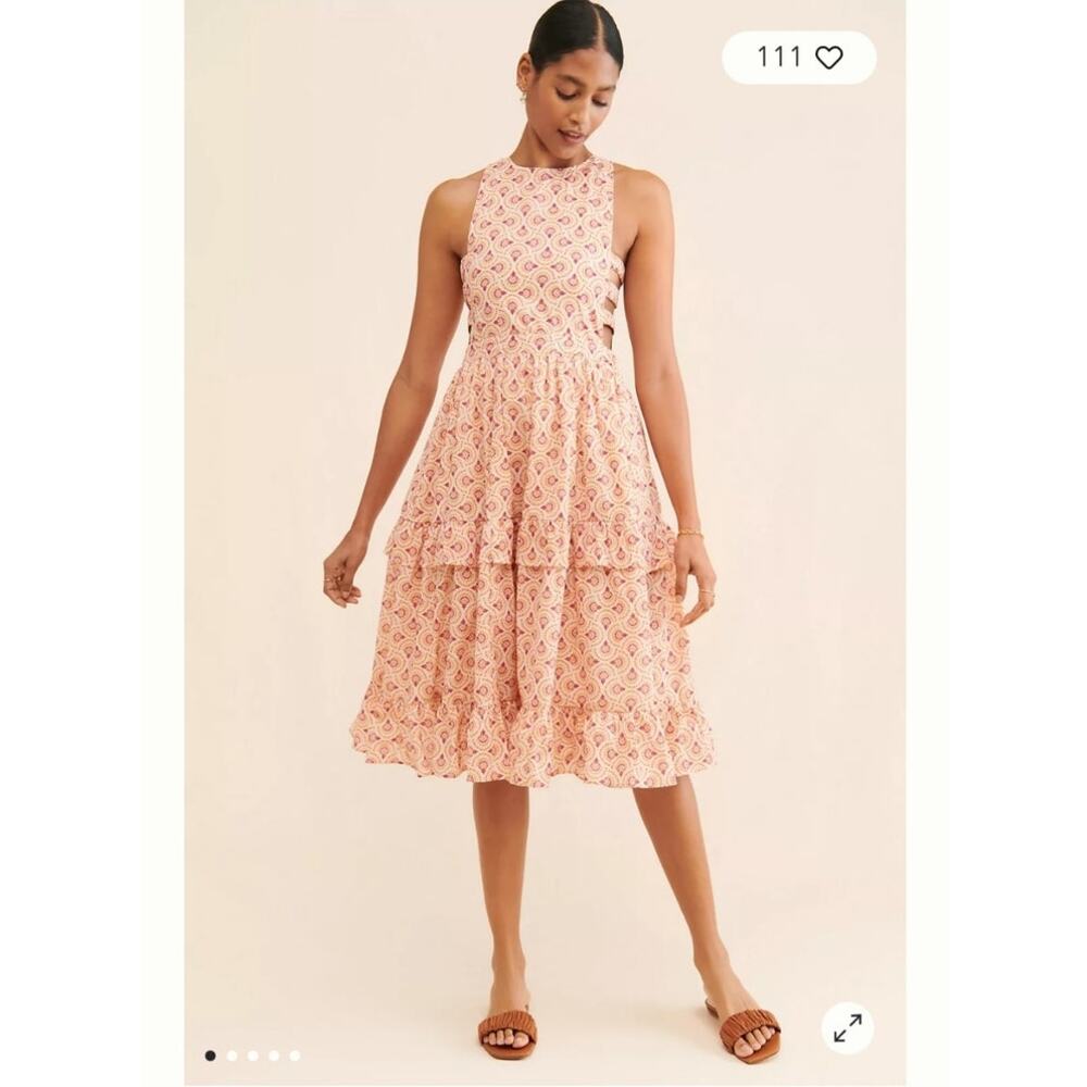 Love And Liberation Anthropologie Tiered Side Cutout Cotton Dress SZ Small